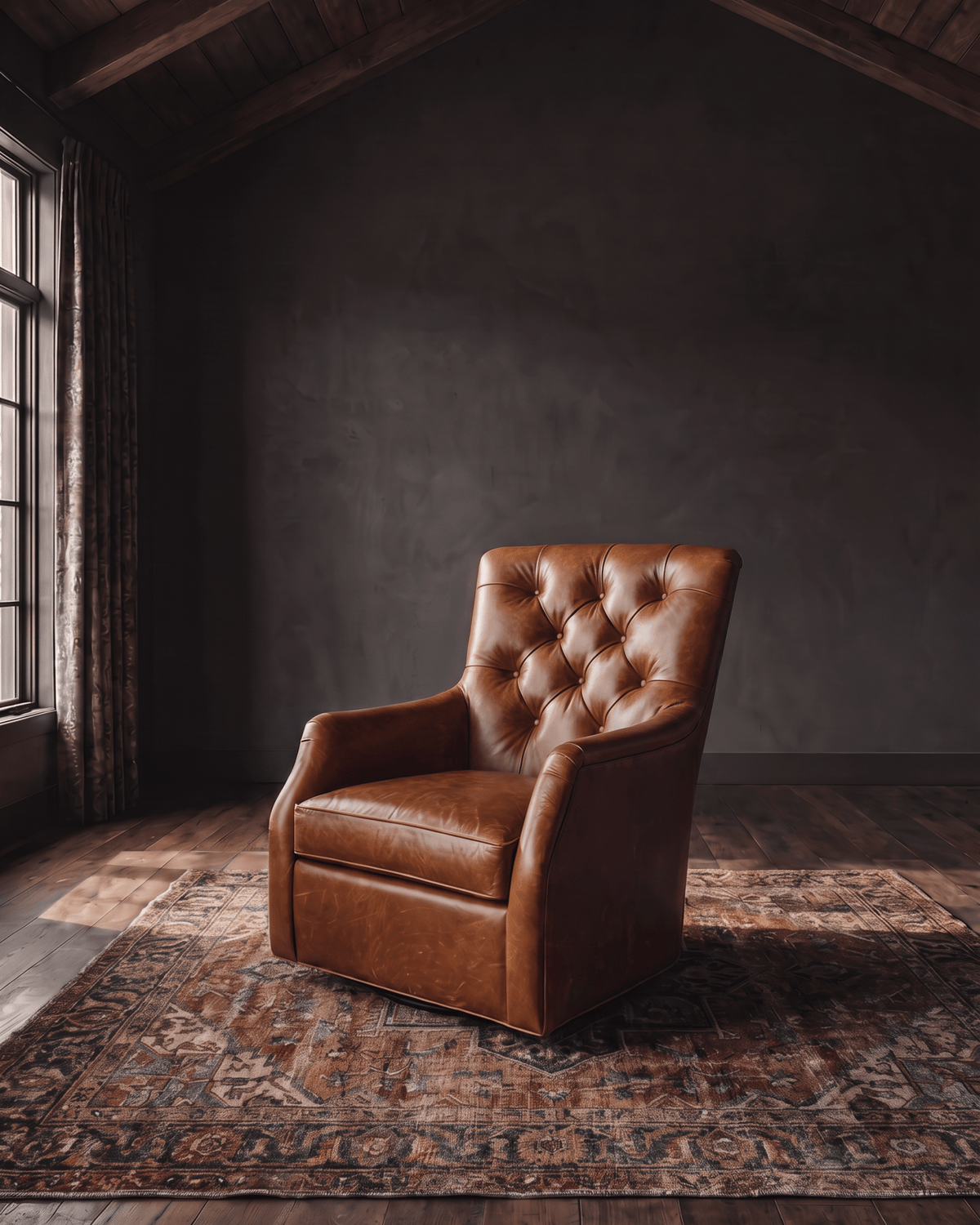 Helge Swivel Chair tufted leather swivel chair front view - Hello Norden custom made-to-order furniture