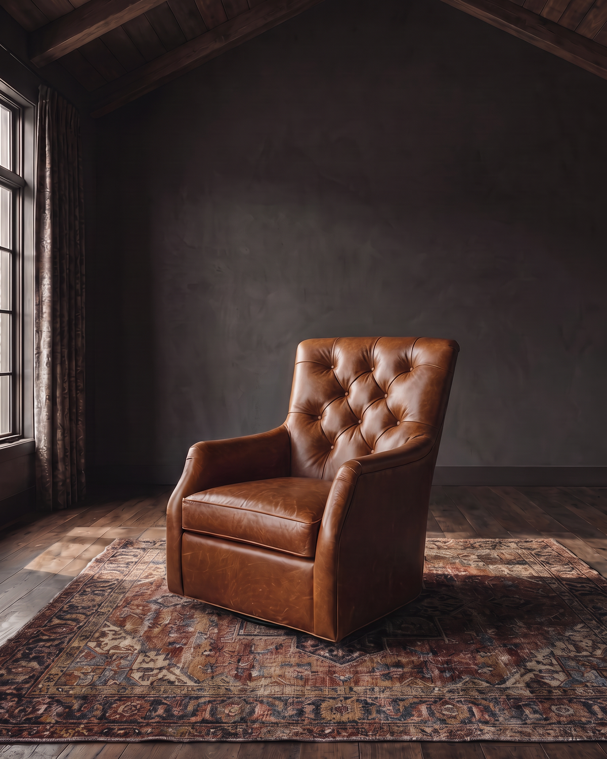 Helge Swivel Chair tufted leather swivel chair front view - Hello Norden custom made-to-order furniture