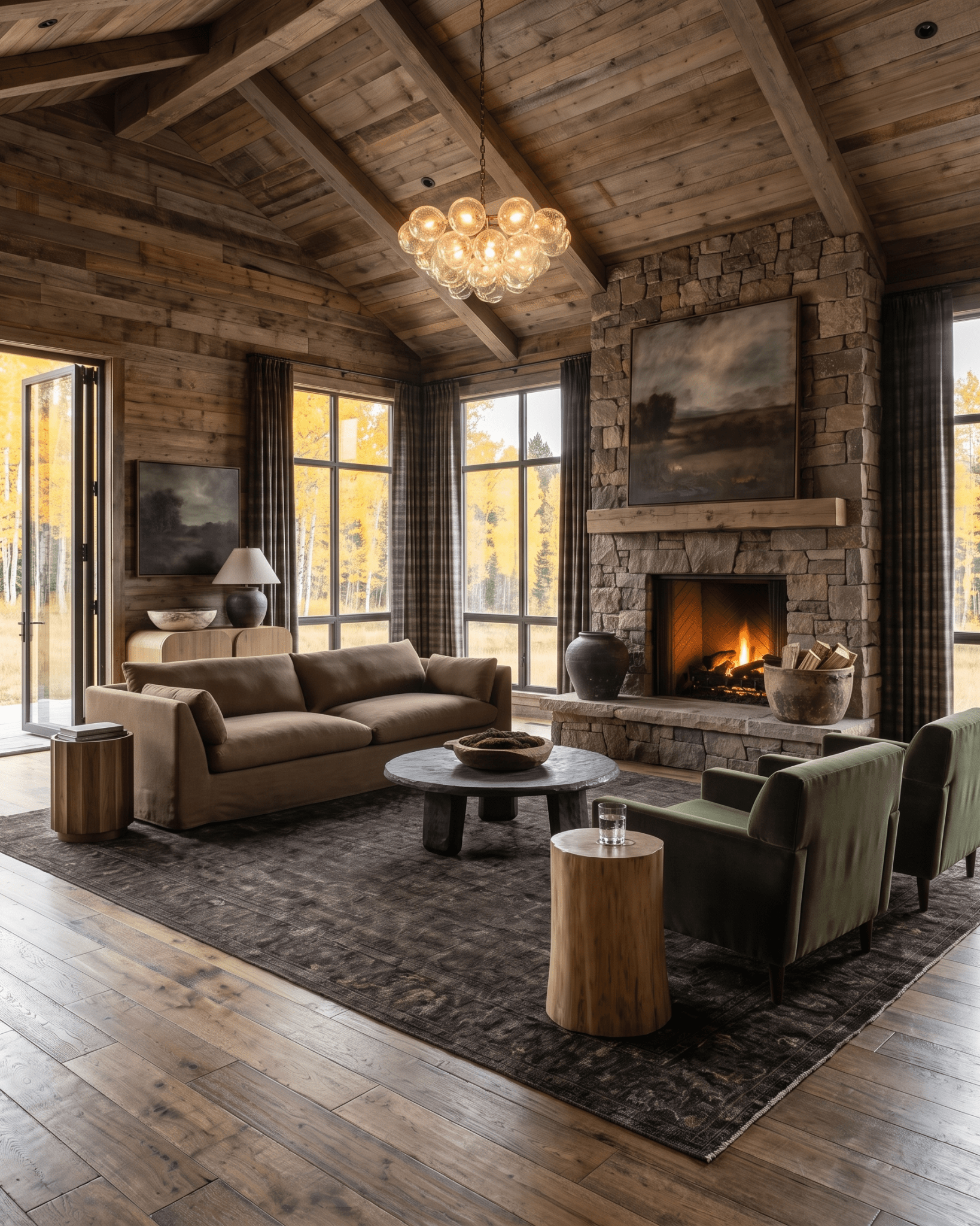 modern mountain Helji Sofa Hello Norden, shown in a rustic modern room