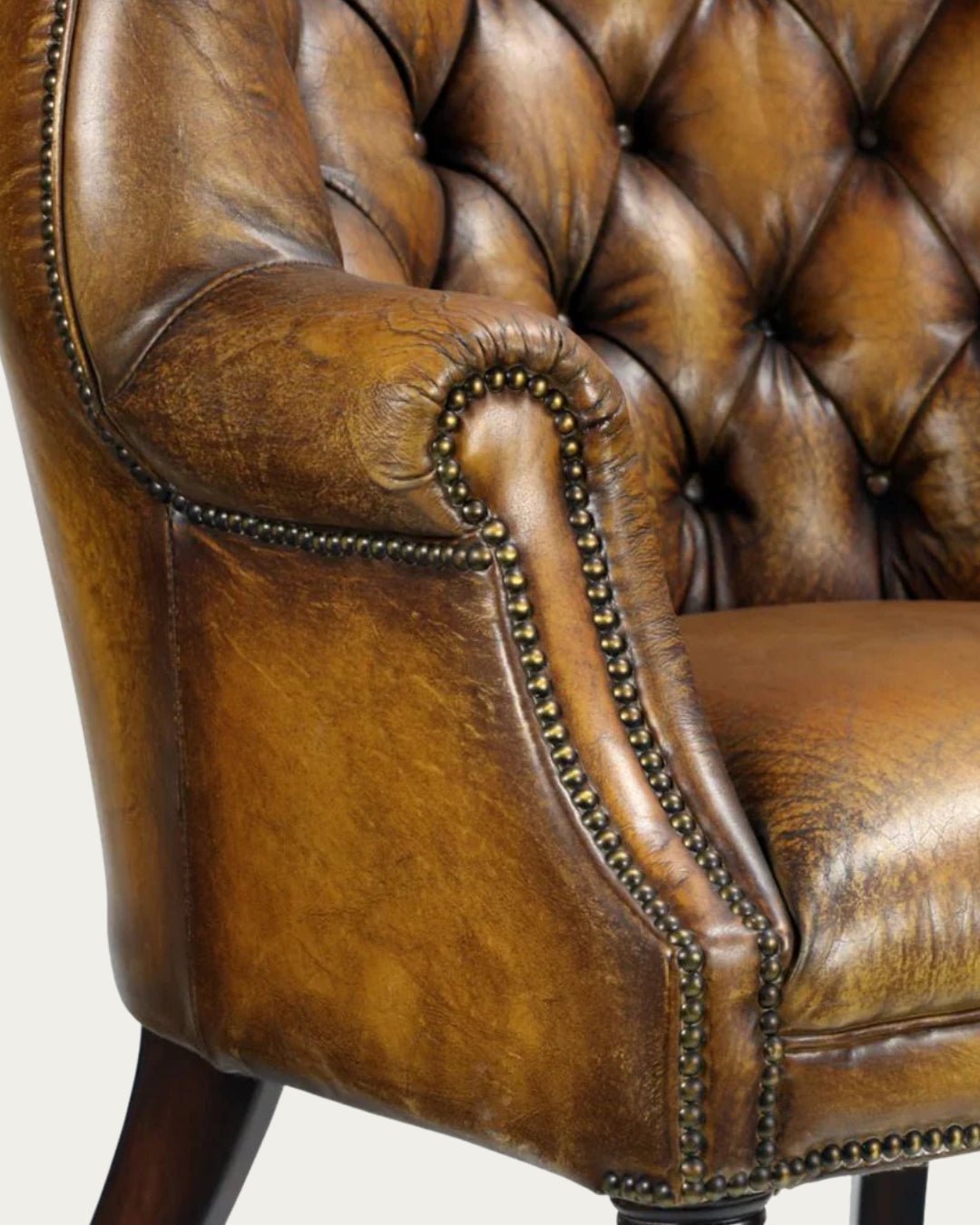 Hilda Brown Leather Tufted Chair - Arm Chairs - Hello Norden