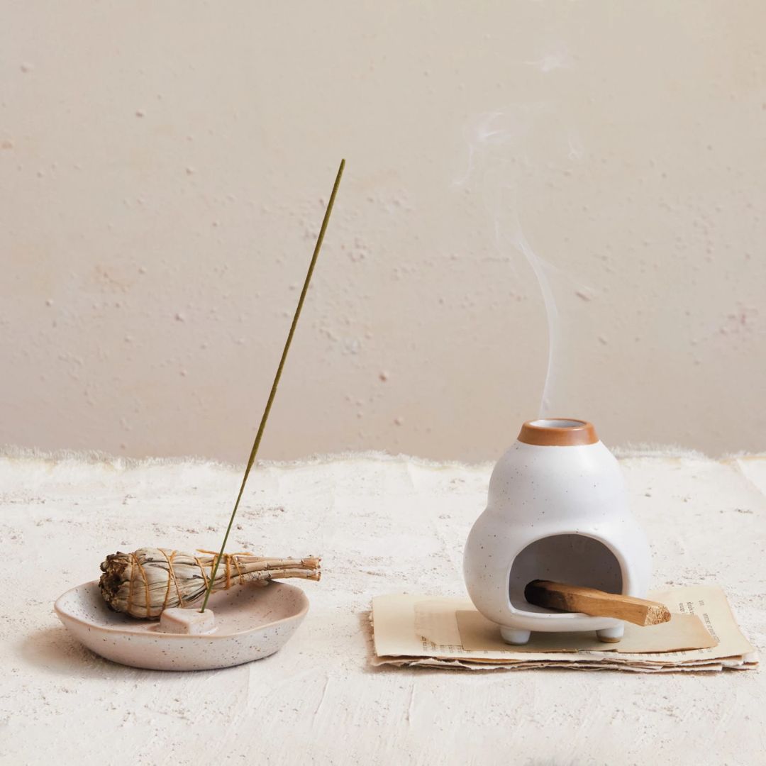 Hjarta Stoneware Incense Holder With Embossed Heart - Decorative Objects - Hello Norden