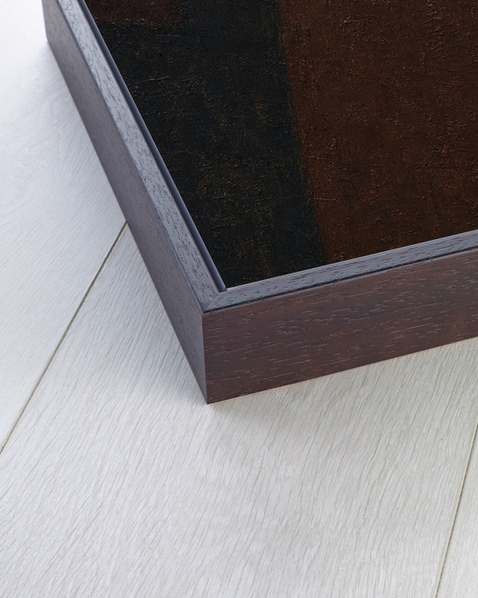 Hand, One Clean Rein in the brown canvas float frame, corner