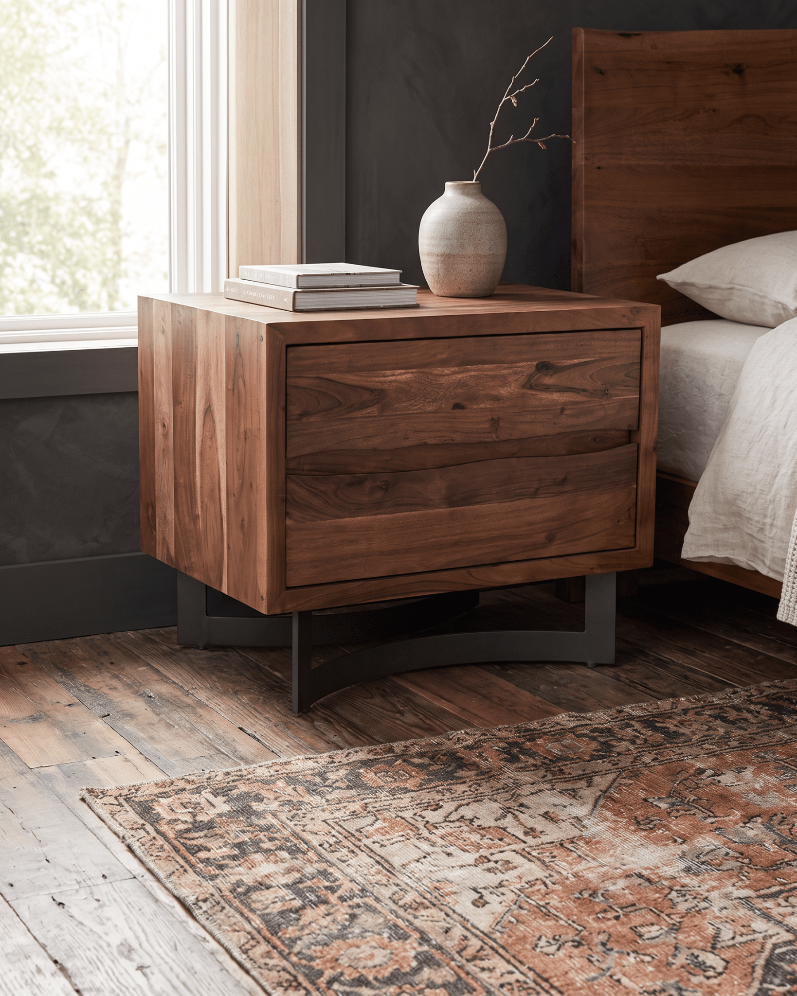 bedroom furniture modern mountain nightstand Hello Norden - Ingvar Nightstand, styled in a modern rustic room