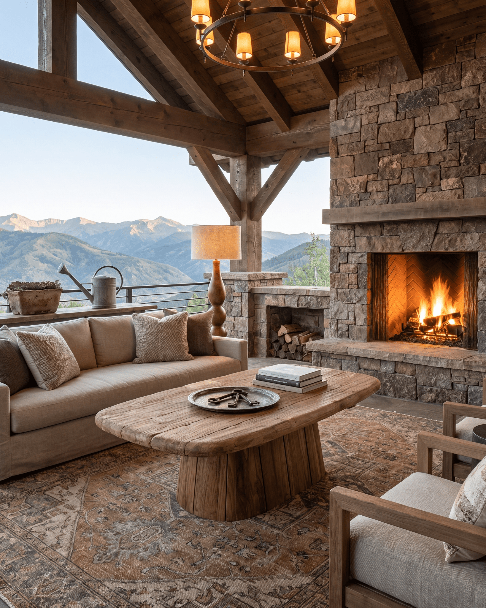 living room furniture modern mountain coffee table Hello Norden - Ivo Outdoor Coffee Table, styled in a modern rustic room