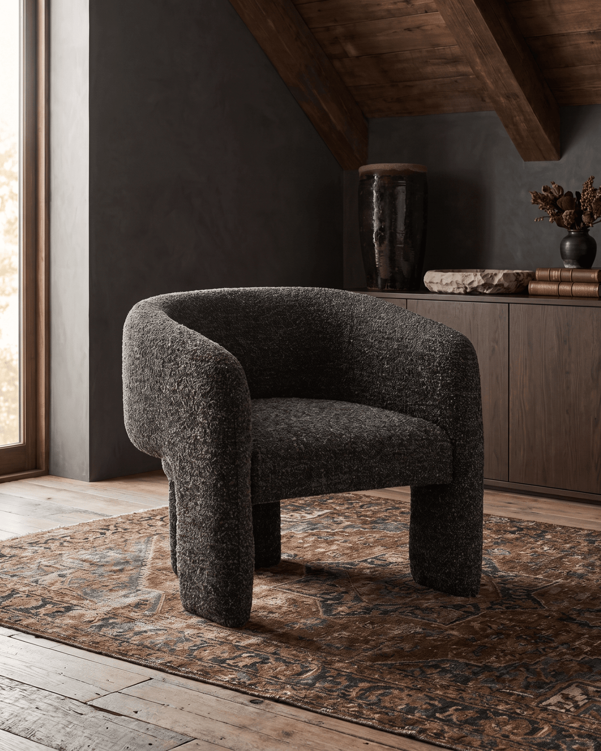 living room furniture modern mountain chair Hello Norden - Ivy Chair, styled in a modern rustic room