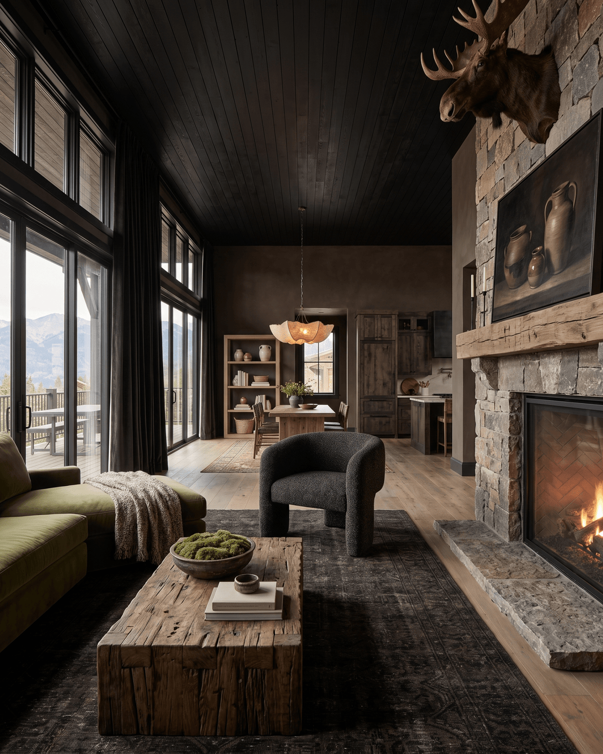living room furniture modern mountain chair Hello Norden - Ivy Chair, styled in a modern rustic room