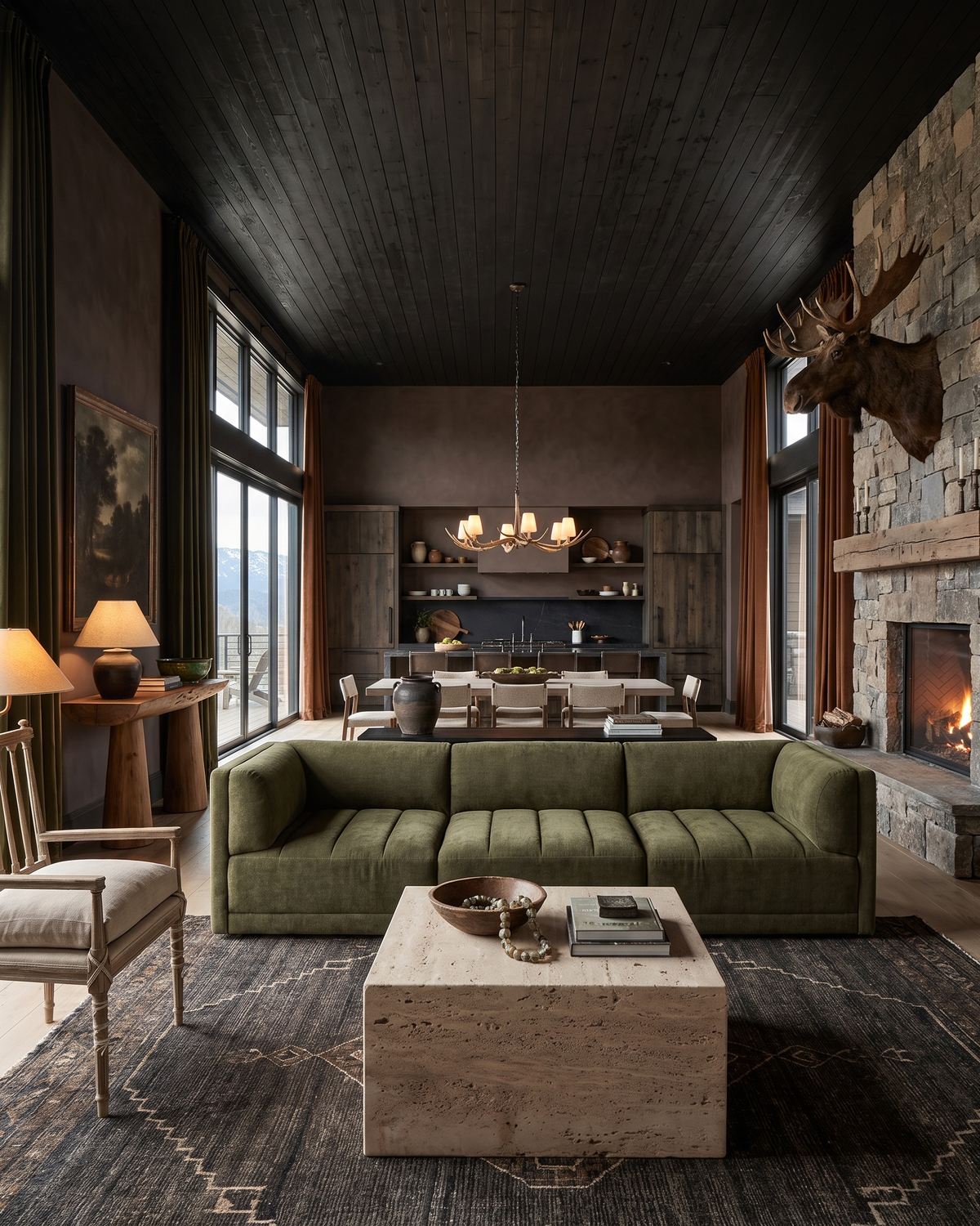 living room furniture modern mountain sofa Hello Norden - Karna Sofa, styled in a modern rustic room