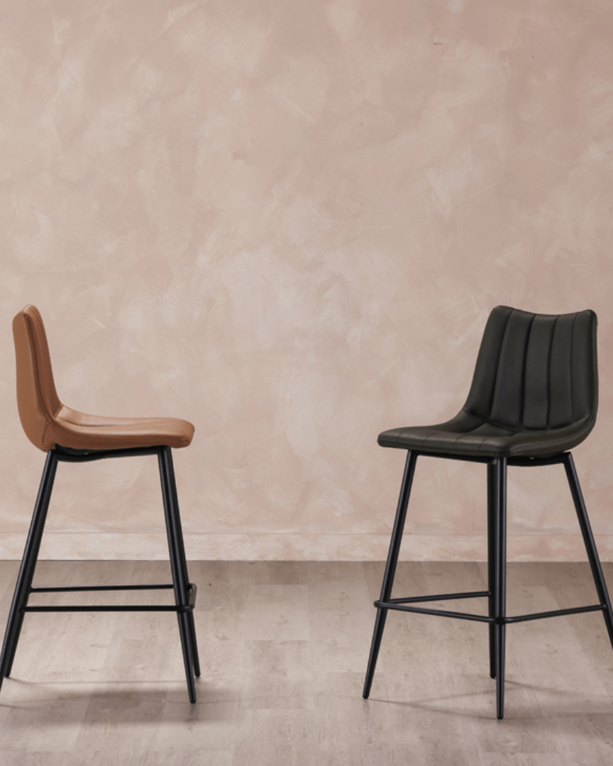 Valdemar Leather Bar Stools (Set of 2) - Bar & Counter Stools - Hello Norden