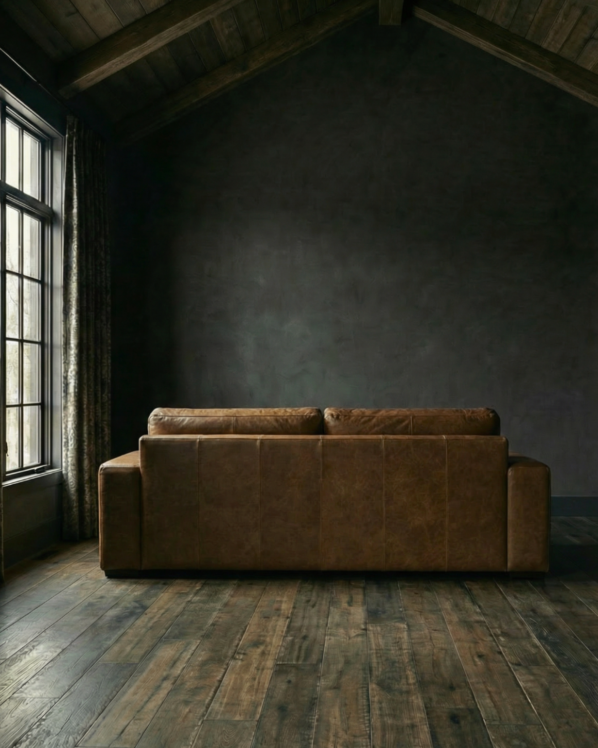 light brown tan caramel leather sofa wide arms low modern custom living room furniture couch RH Maxwell Hello Norden