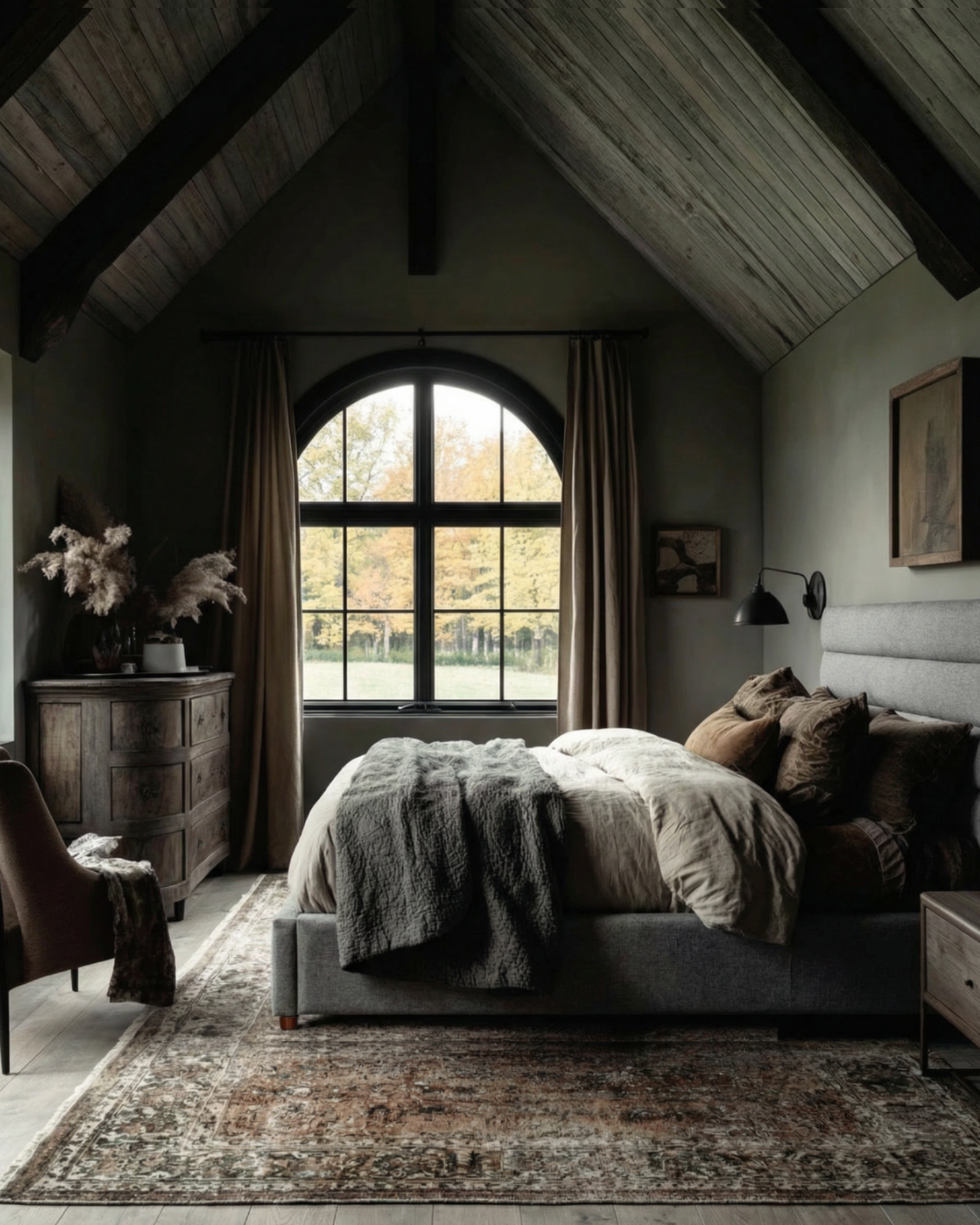 light grey padded queen bed frame king sized bedroom Furniture modern mountain Hello Norden farmhouse