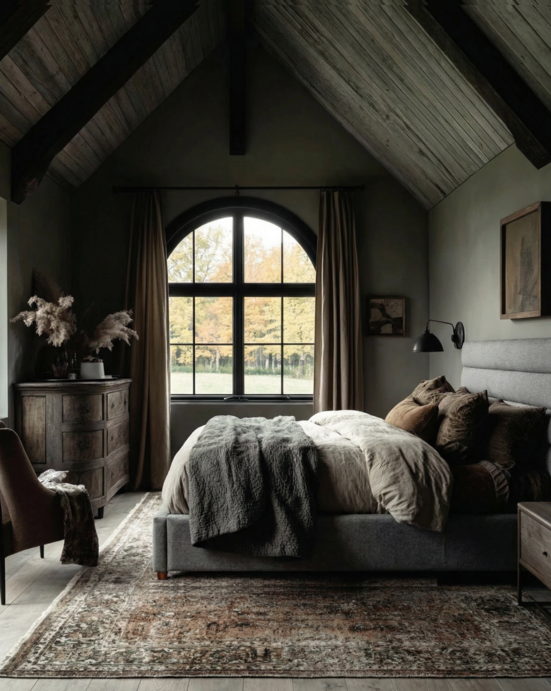 light grey padded queen bed frame king sized bedroom Furniture modern mountain Hello Norden farmhouse