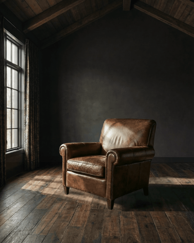Lina brown leather club chair custom furniture living room modern mountain Hello Norden