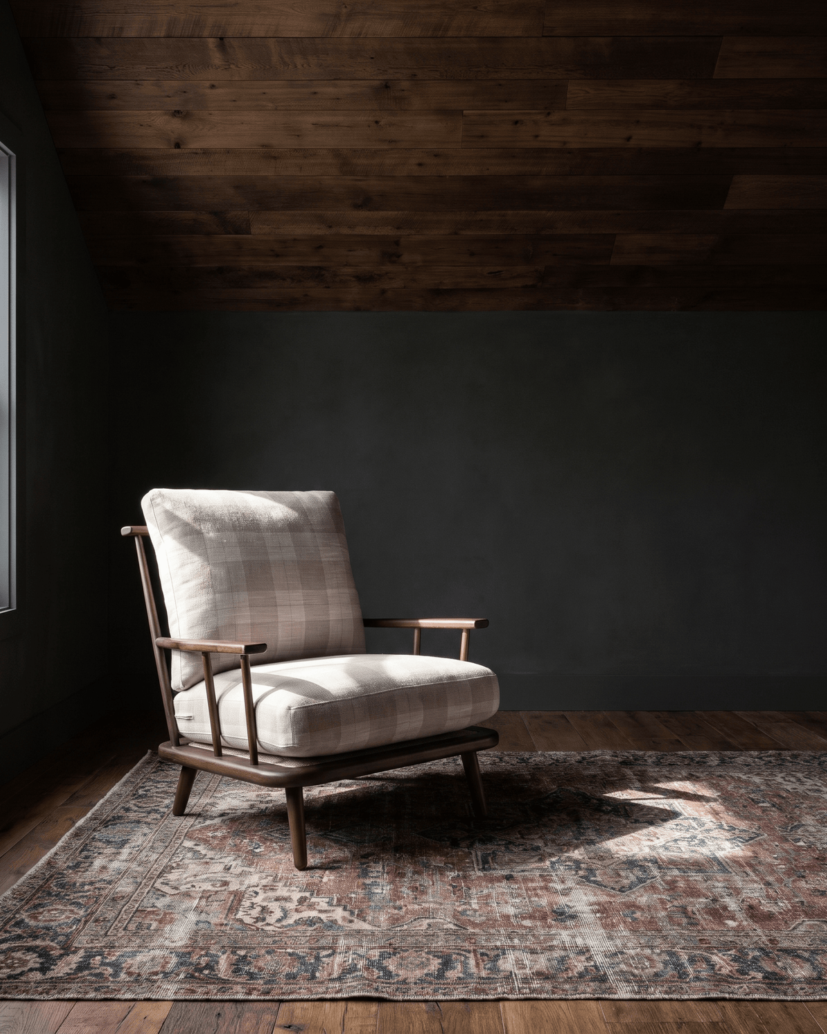 living room furniture modern mountain upholstery: 77% polyester 23% rayon lounge chair Hello Norden - Sturla Accent Chair, styled in a modern rustic room