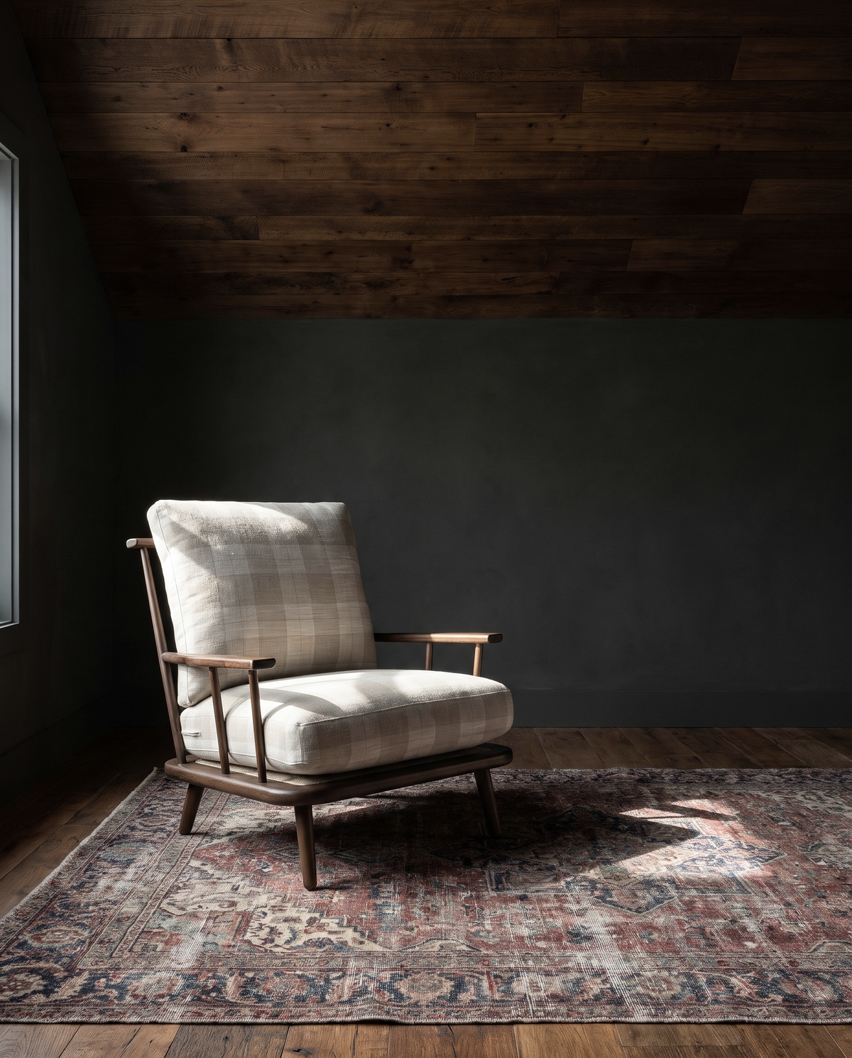 living room furniture modern mountain upholstery: 77% polyester 23% rayon lounge chair Hello Norden - Sturla Accent Chair, styled in a modern rustic room