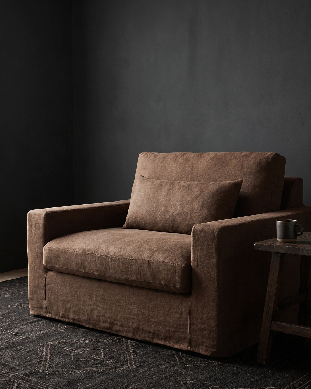 living room furniture modern mountain chair Hello Norden - Markus Sofa Chair, styled in a modern rustic room