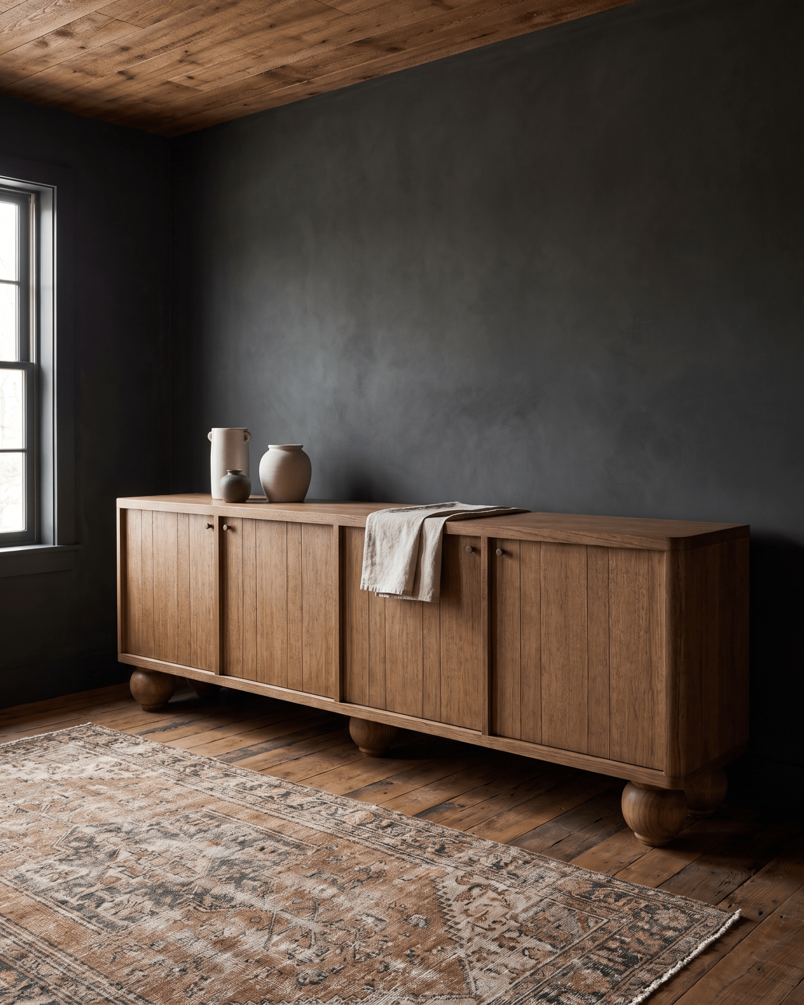 living room furniture modern mountain sideboard Hello Norden - Meier Sideboard, styled in a modern rustic room