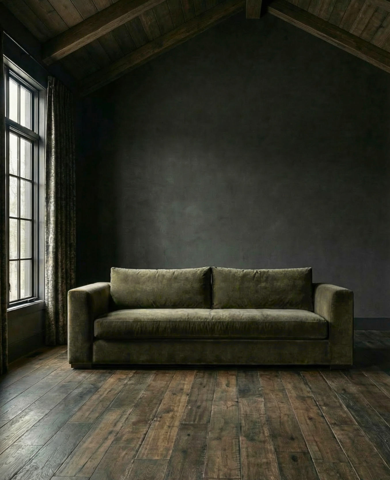 olive forest green couch modern chunky wide arms restoration hardware maxwell custom sofa living room furniture Hello Norden