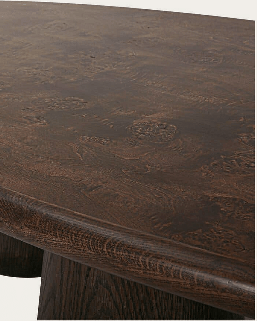 living room furniture modern mountain top edge frame and base: solid oak coffee table Hello Norden - Petter Coffee Table Dark, detail view