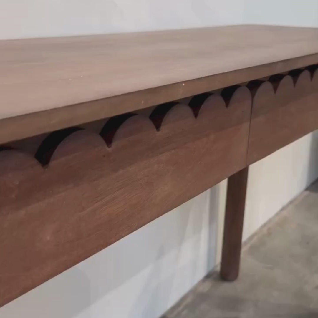 Scalloped Drawer sofa table medium brown