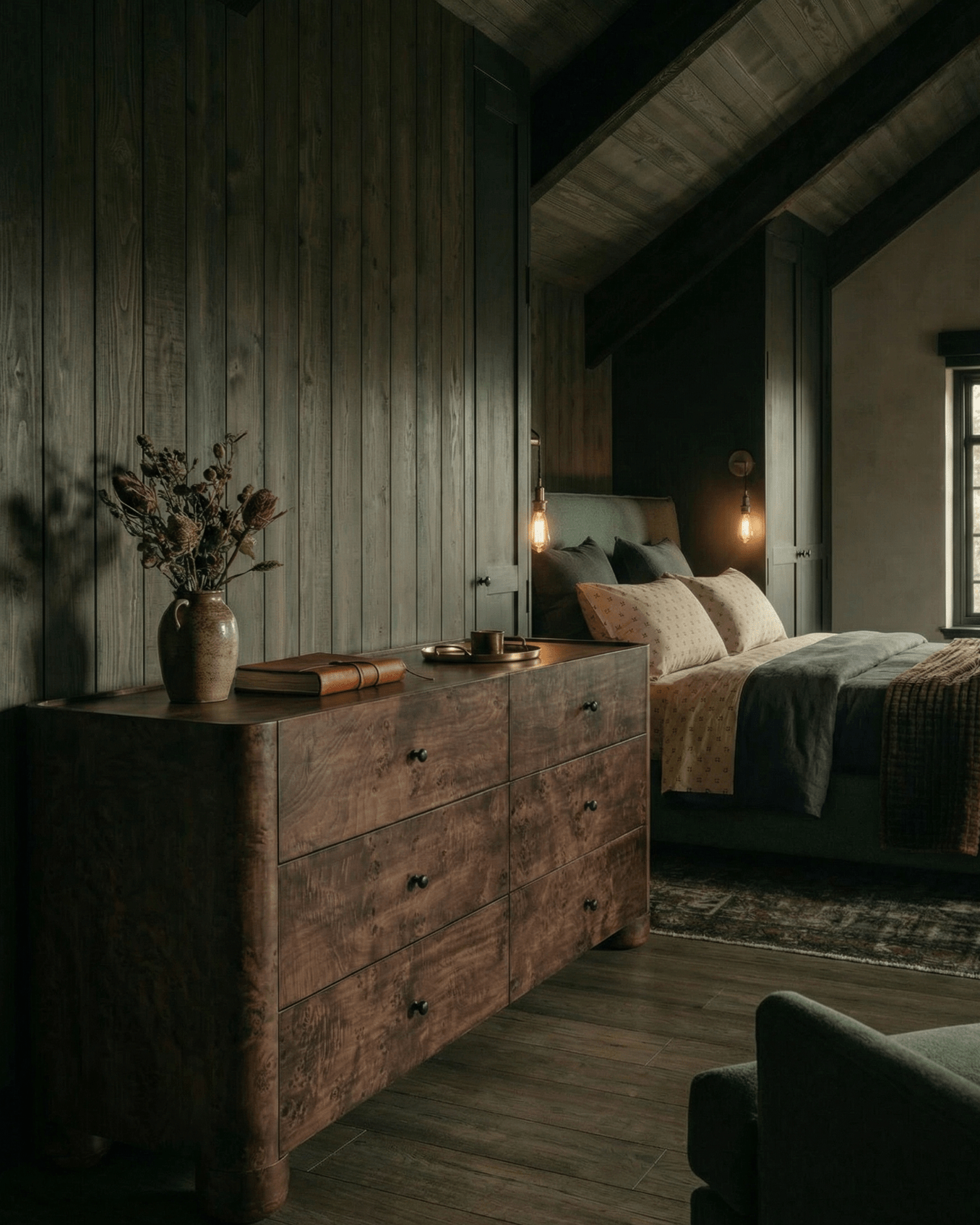 oak burl 6 drawer dresser modern mountain bedroom farmhouse Hello Norden moody medium chocolate brown 2