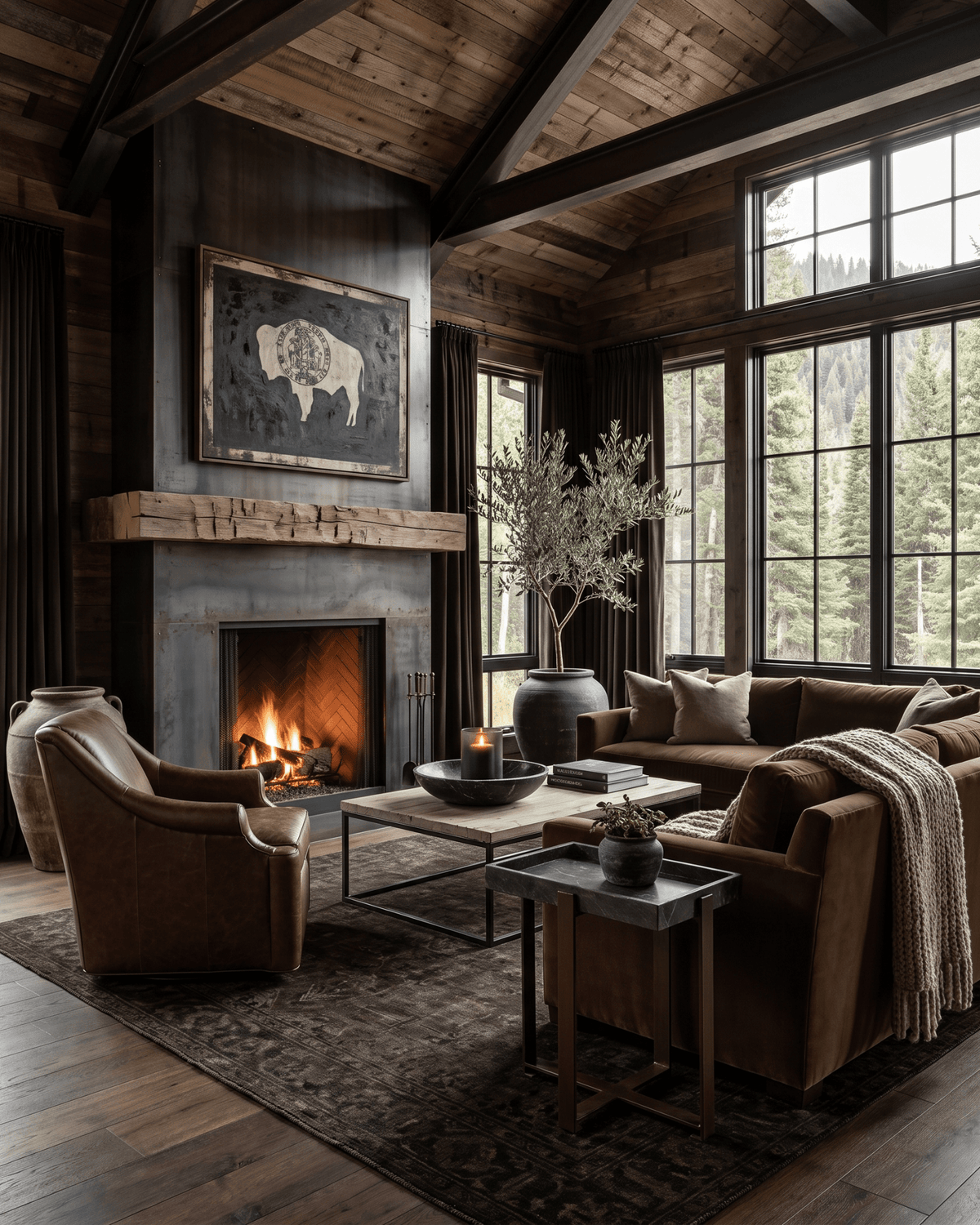 living room furniture modern mountain side table Hello Norden - Runar Marble Side Table, styled in a modern rustic room