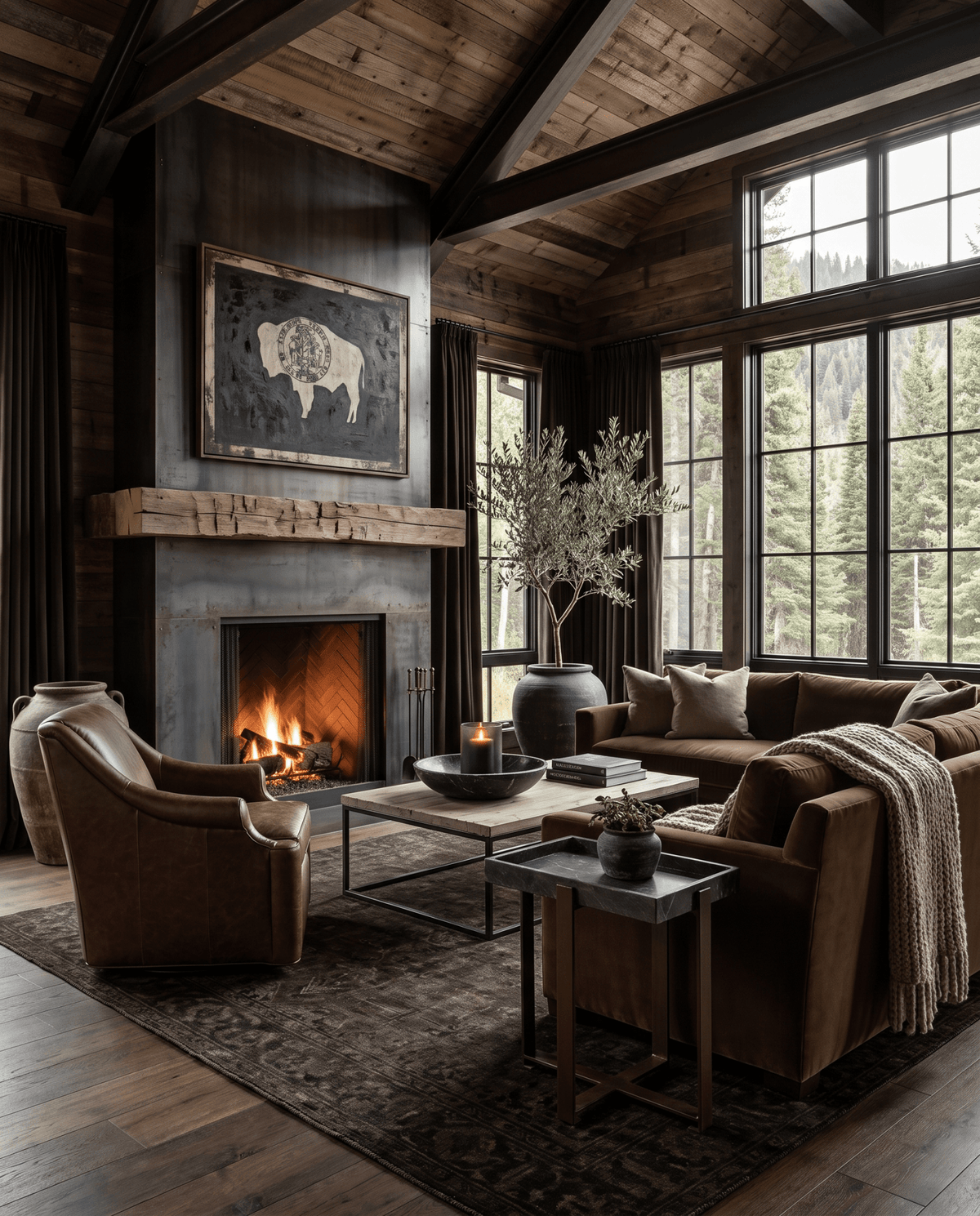 living room furniture modern mountain side table Hello Norden - Runar Marble Side Table, styled in a modern rustic room