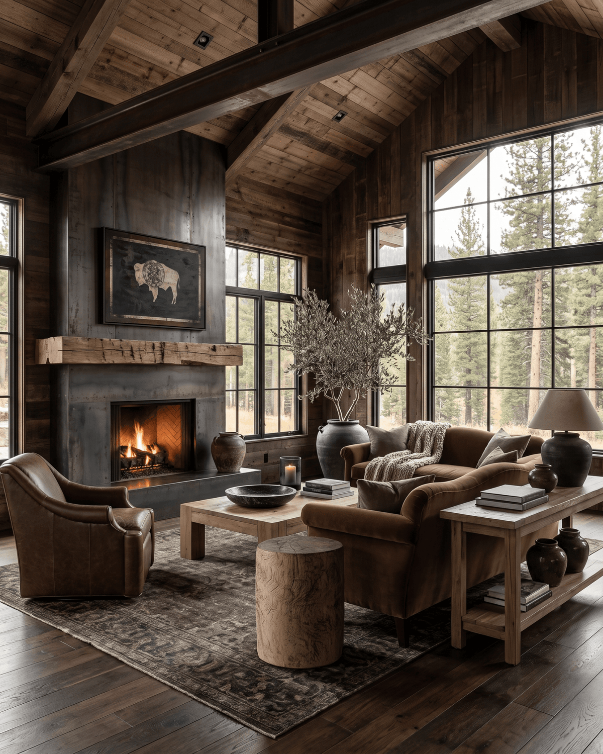 living room furniture modern mountain pedestal Hello Norden - Rustics Teak Pedestal, styled in a modern rustic room