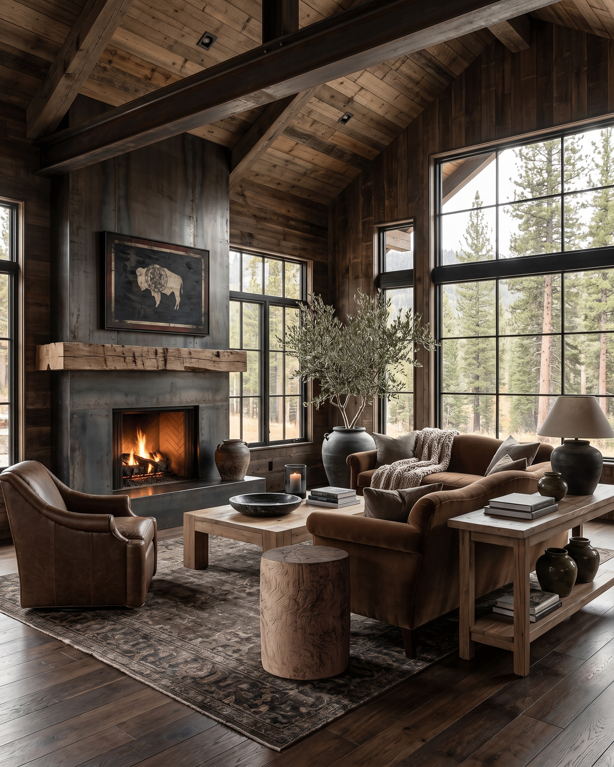 living room furniture modern mountain pedestal Hello Norden - Rustics Teak Pedestal, styled in a modern rustic room