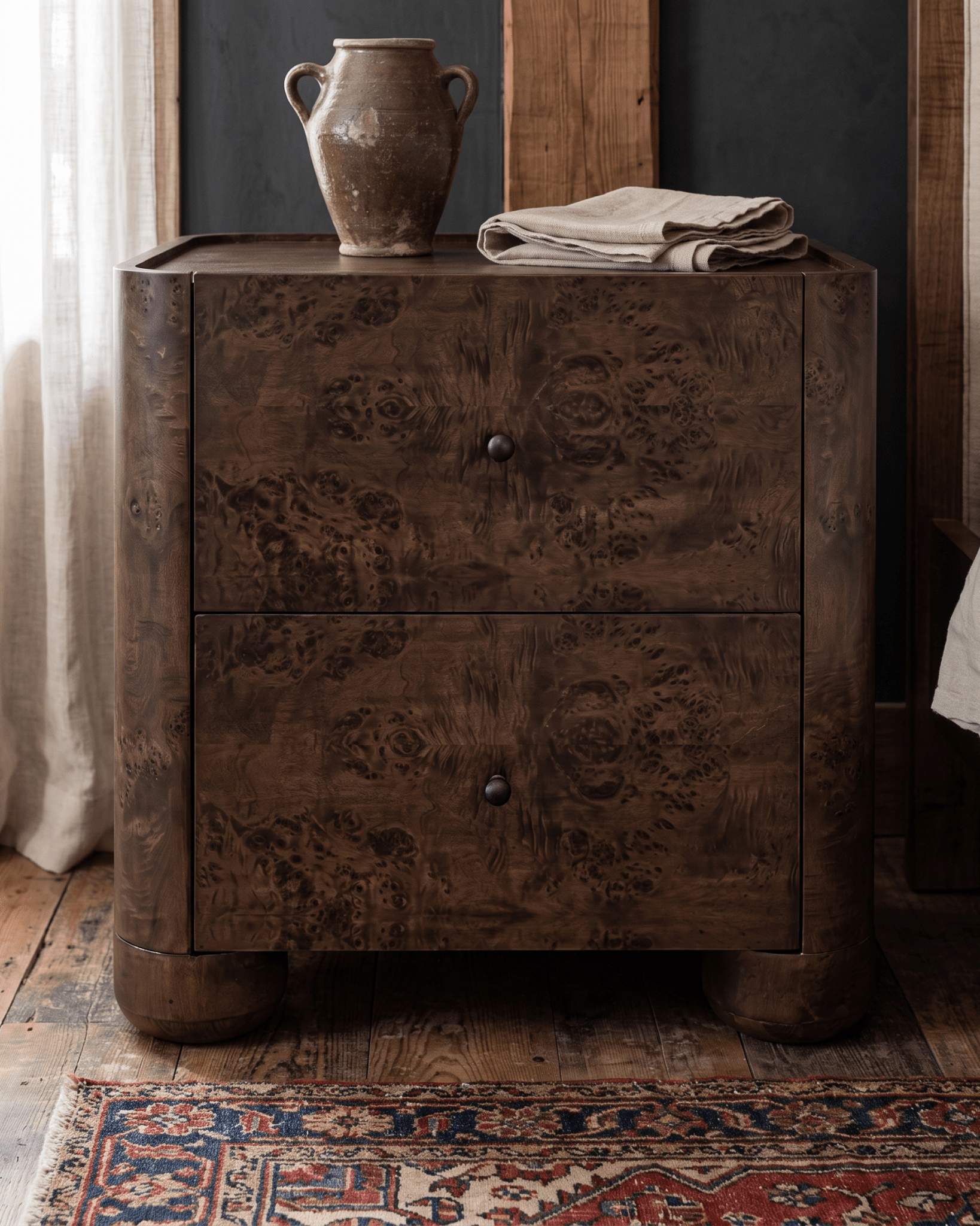bedroom furniture modern mountain nightstand Hello Norden - Saevar Nightstand, styled in a modern rustic room