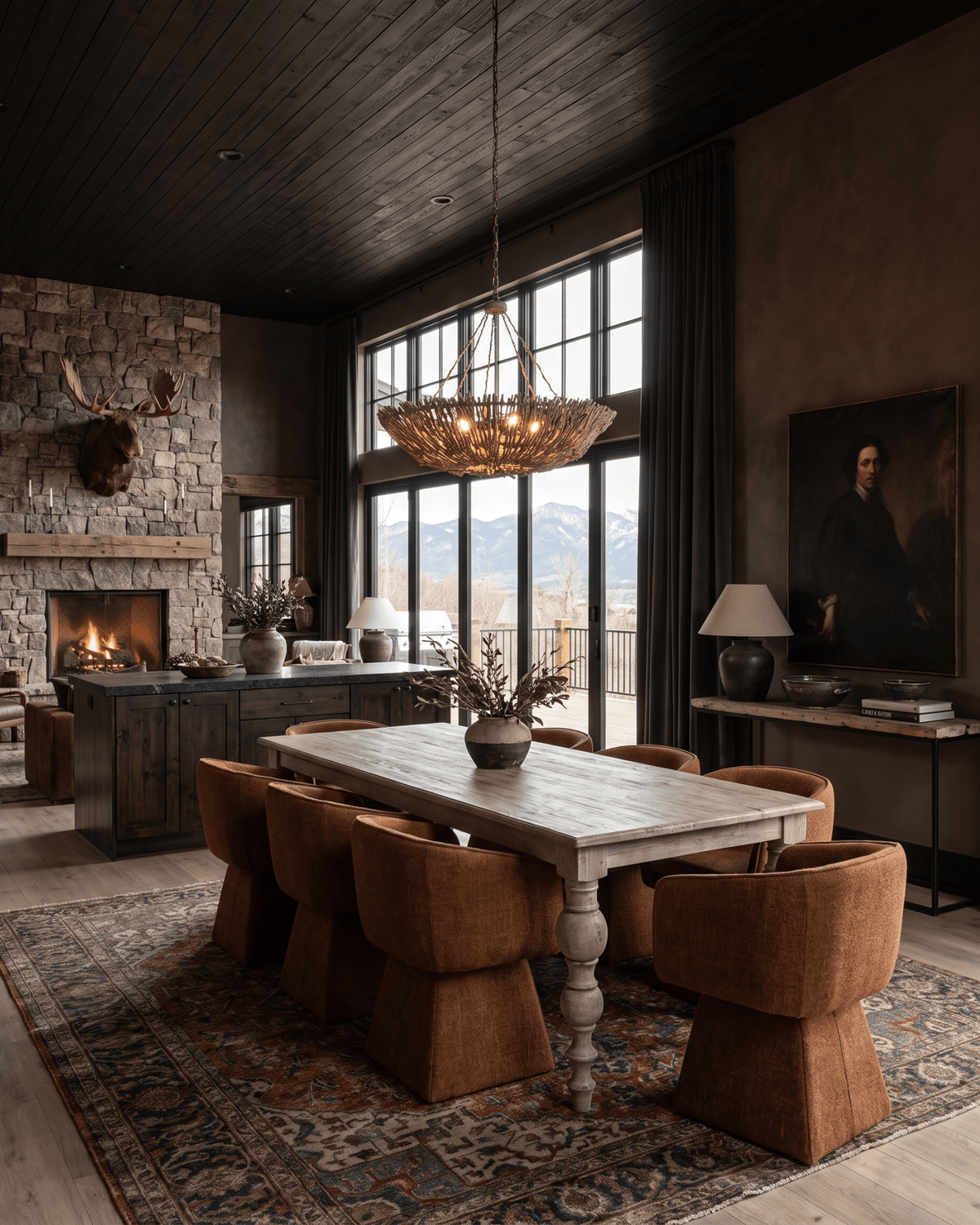 dining room furniture modern mountain dining table Hello Norden - Selene Dining Table, styled in a modern rustic room