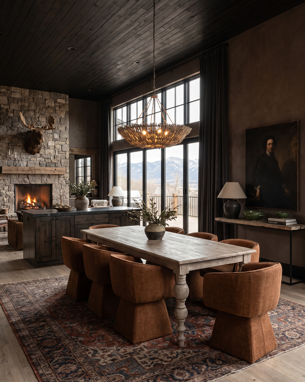 dining room furniture modern mountain dining table Hello Norden - Selene Dining Table, styled in a modern rustic room