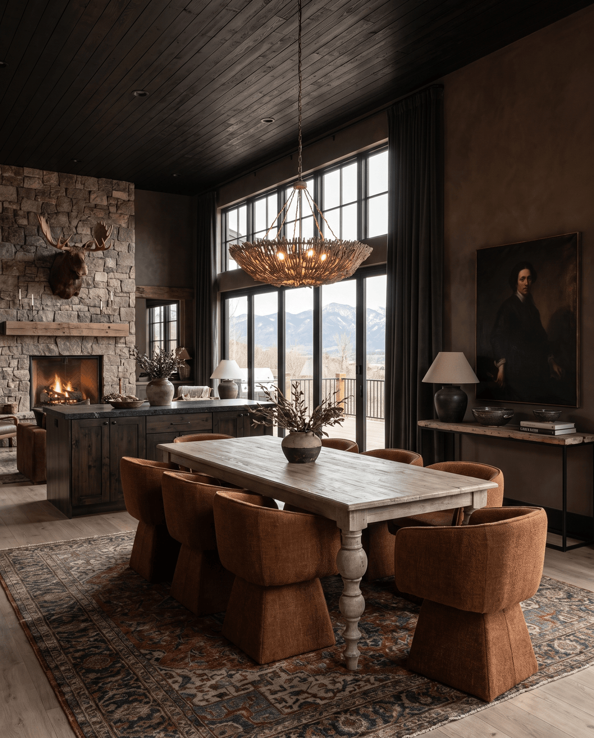 dining room furniture modern mountain dining table Hello Norden - Selene Dining Table, styled in a modern rustic room