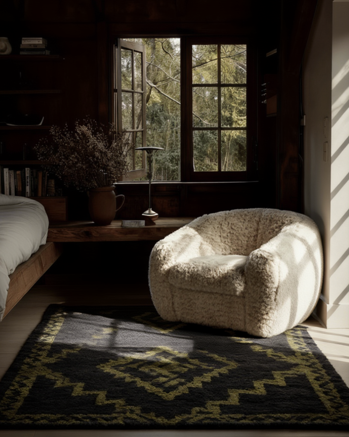 sheepskin natural cream taupe lounge living room chair faux fur Hello Norden