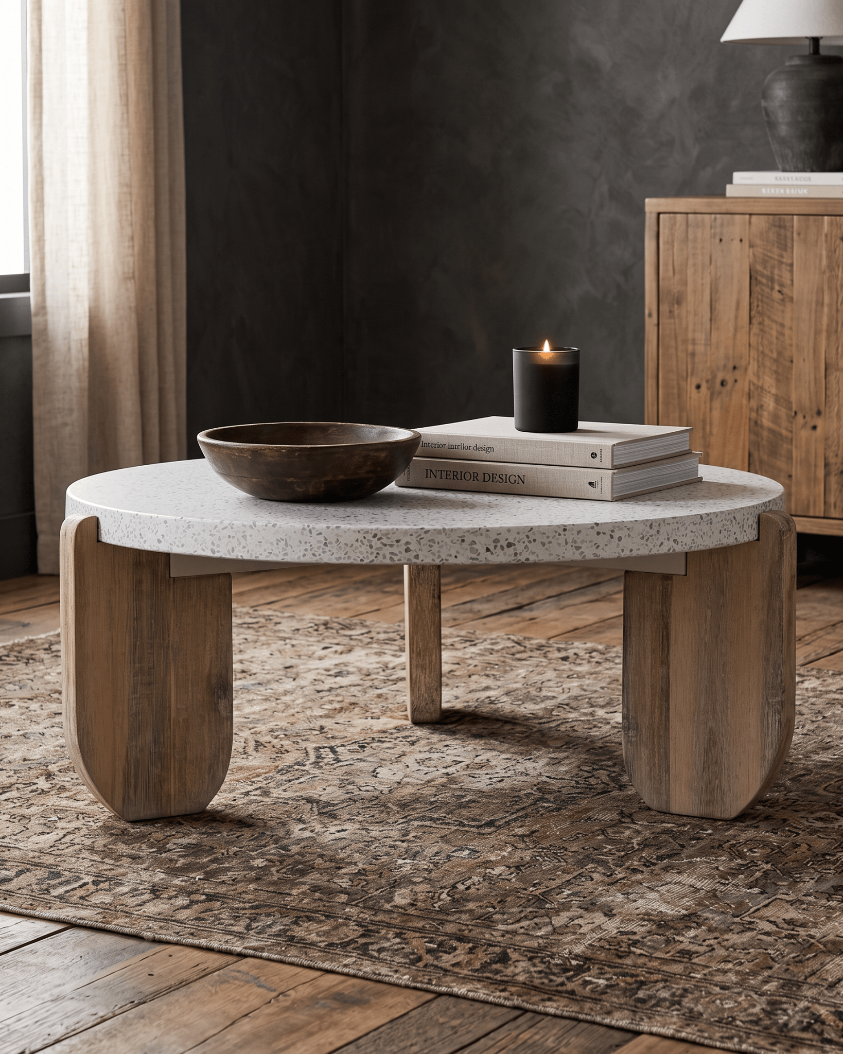 living room furniture modern mountain coffee table Hello Norden - Signe Coffee Table, styled in a modern rustic room