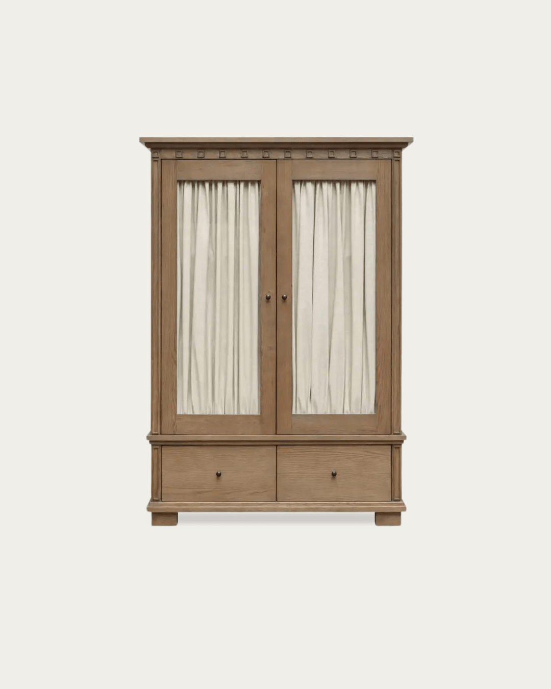 Olav Tall Cabinet - Cabinets & Storage - Hello Norden Modern Mountain Farmhouse cabinet with curtains behind the glass