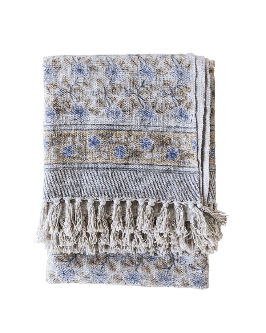 Sunniva Handloom Cotton Throw Floral Print - Throw - Hello Norden