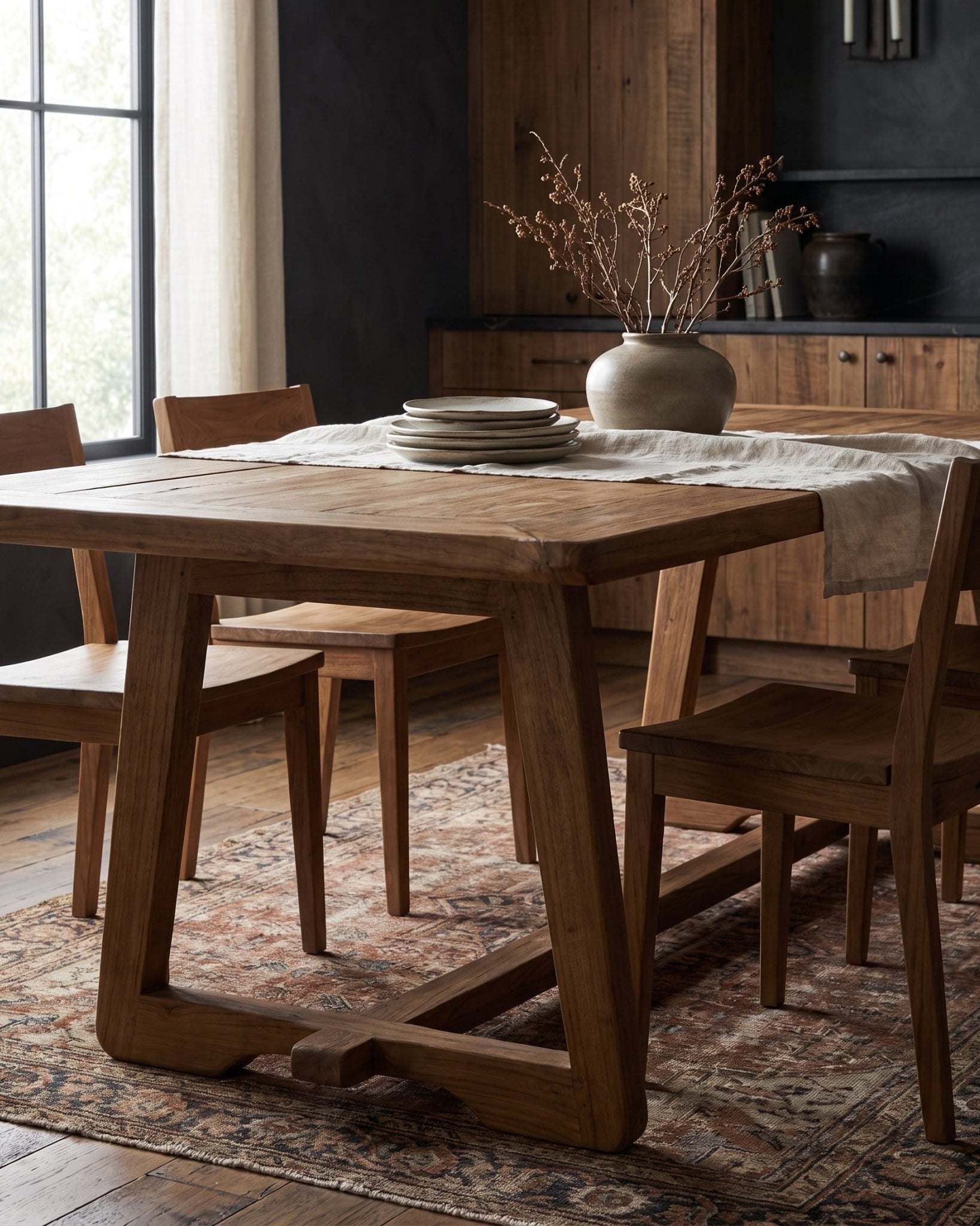 dining room furniture modern mountain mindi wood dining table Hello Norden - Tarjei Dining Table, styled in a modern rustic room