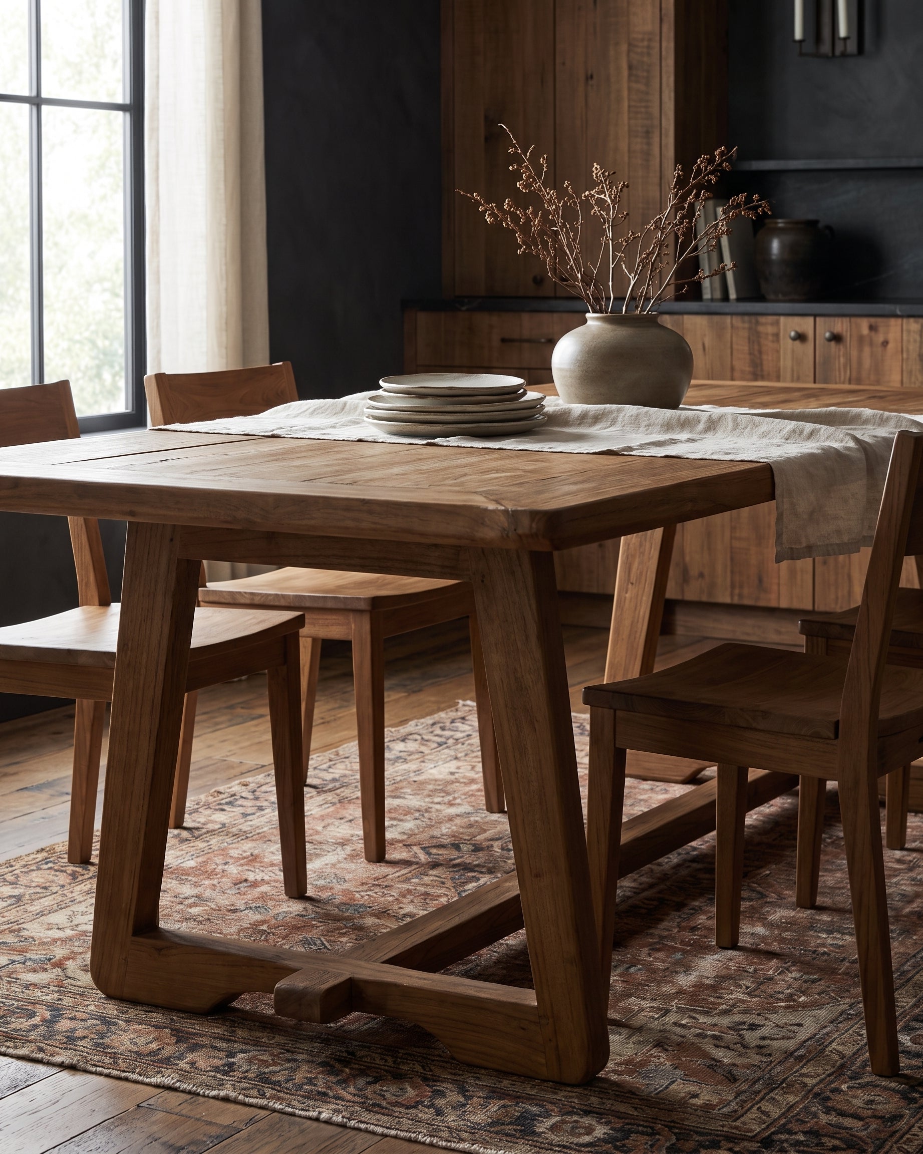 dining room furniture modern mountain mindi wood dining table Hello Norden - Tarjei Dining Table, styled in a modern rustic room