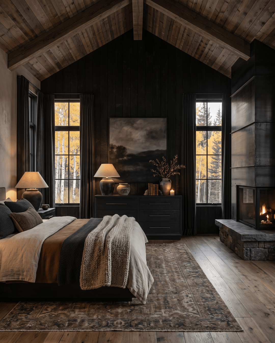 modern mountain Teodor Bed Hello Norden, shown in a rustic modern room