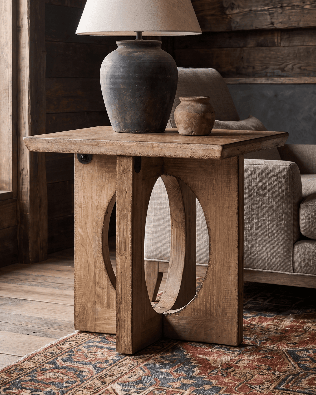 living room furniture modern mountain side table Hello Norden - Trym Side Table, styled in a modern rustic room