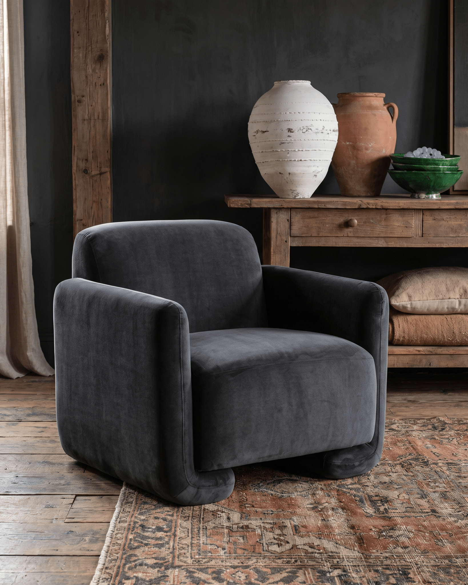 living room furniture modern mountain chair Hello Norden - Kalle Accent Chair, styled in a modern rustic room