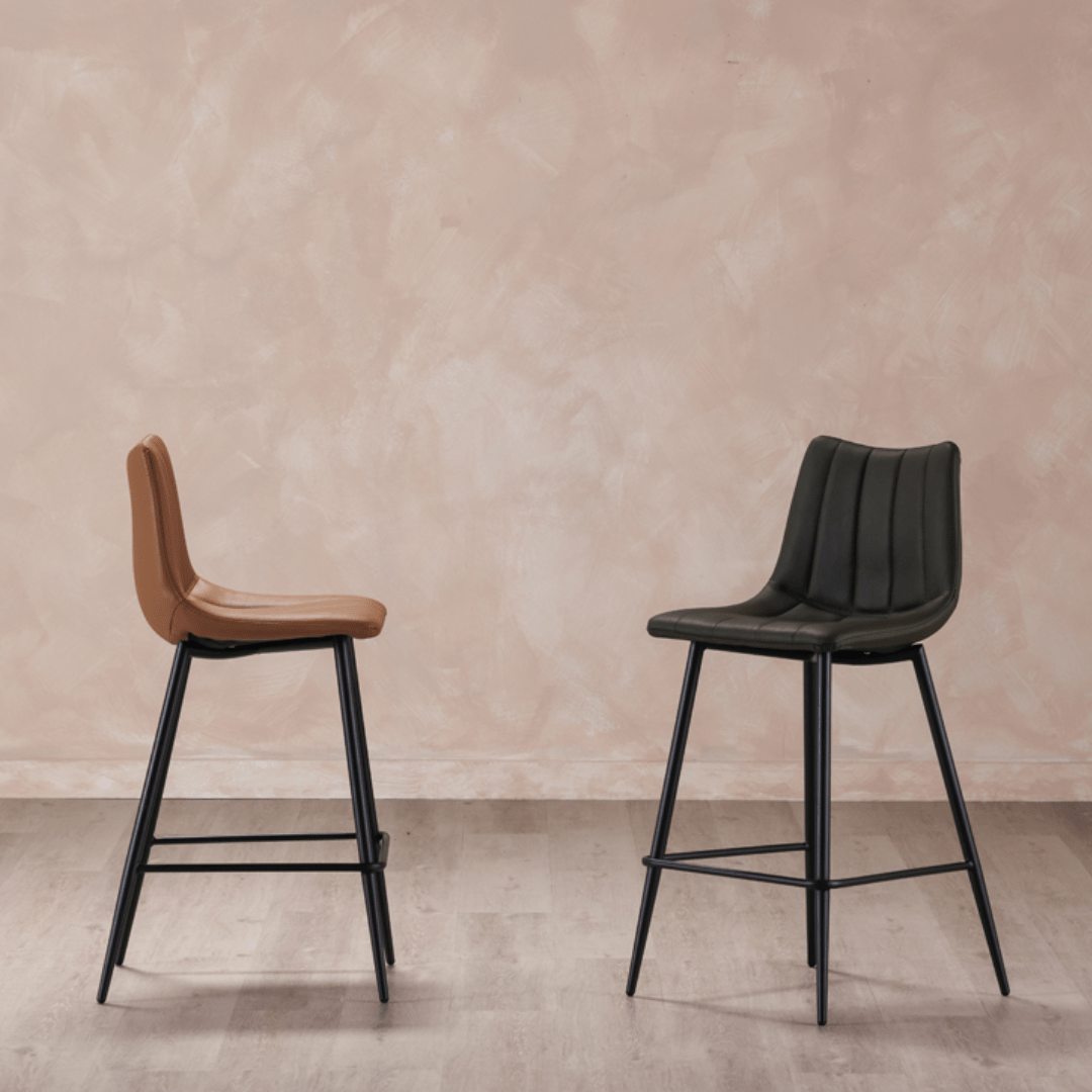 Valdemar Leather Bar Chairs (Set of 2) - Bar Stools - Hello Norden