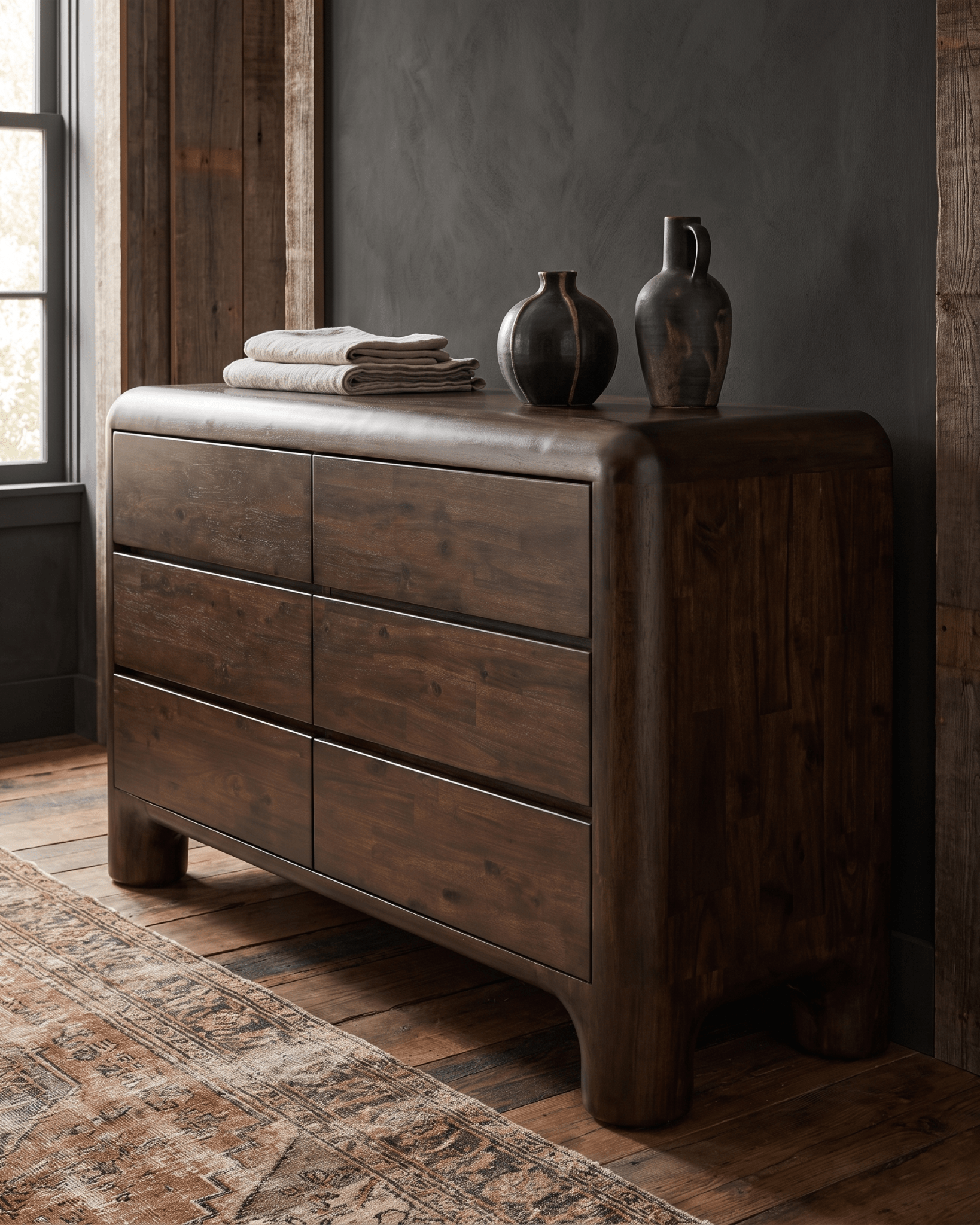 bedroom furniture modern mountain dresser Hello Norden - Vignir Dresser, styled in a modern rustic room
