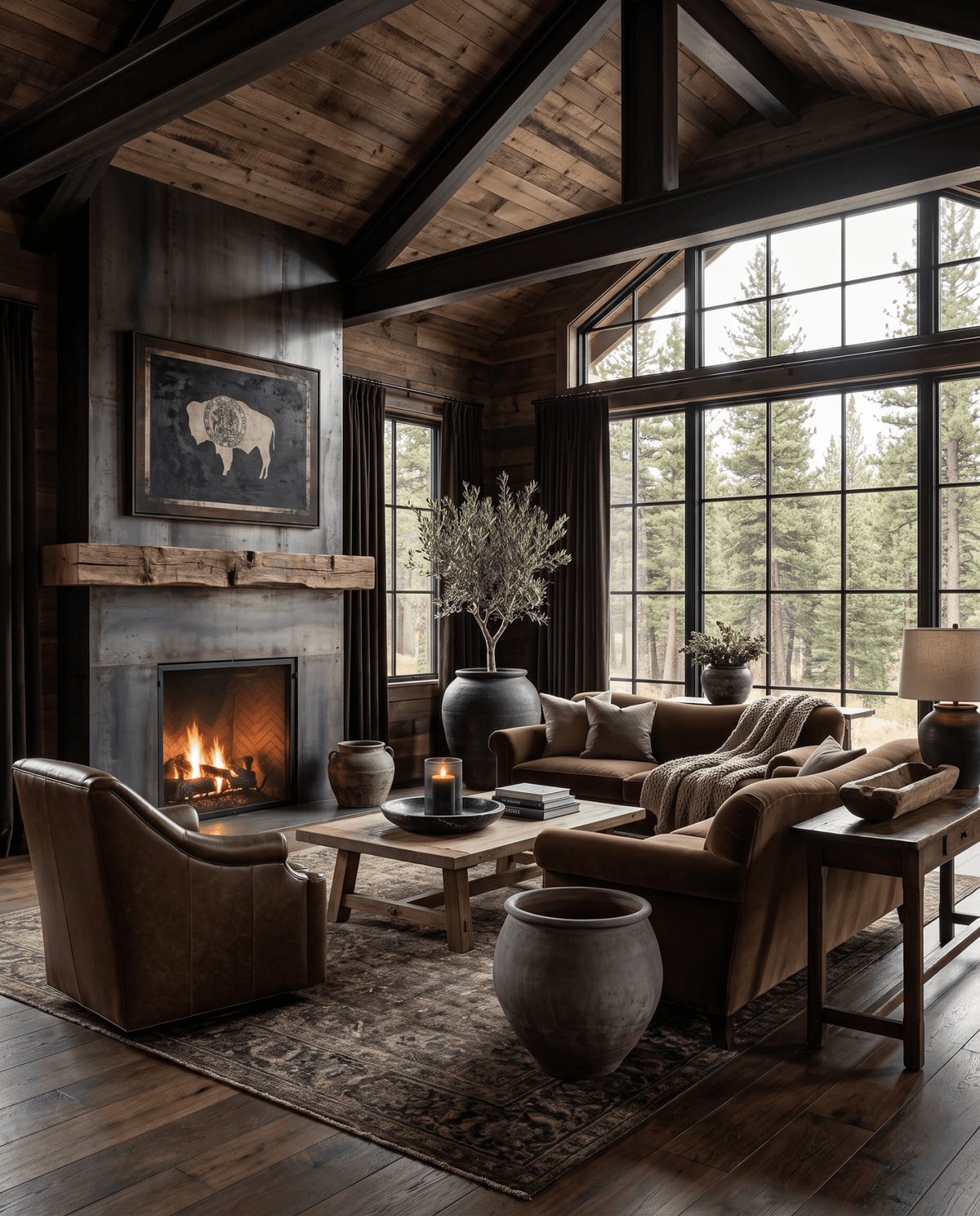 living room furniture modern mountain jar Hello Norden - Vintage Arvidsen Jar, styled in a modern rustic room