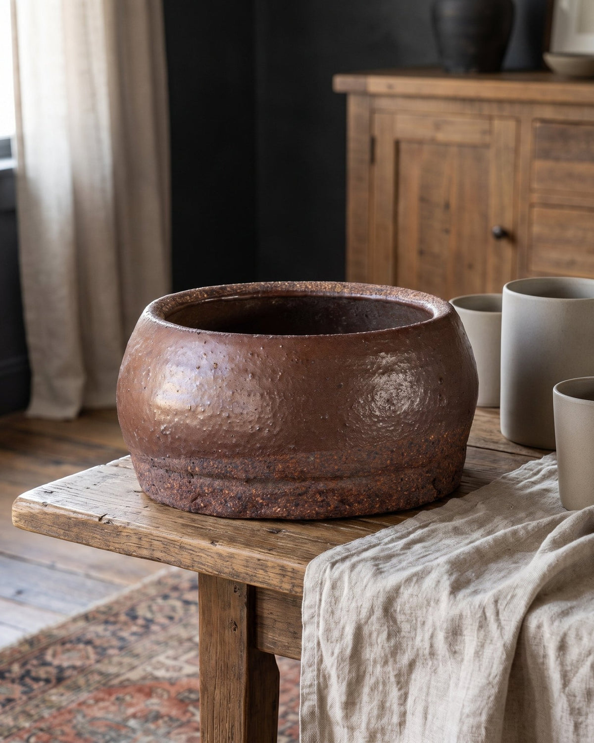 living room furniture modern mountain vintage bowl Hello Norden - Gunder Bowl, styled in a modern rustic room
