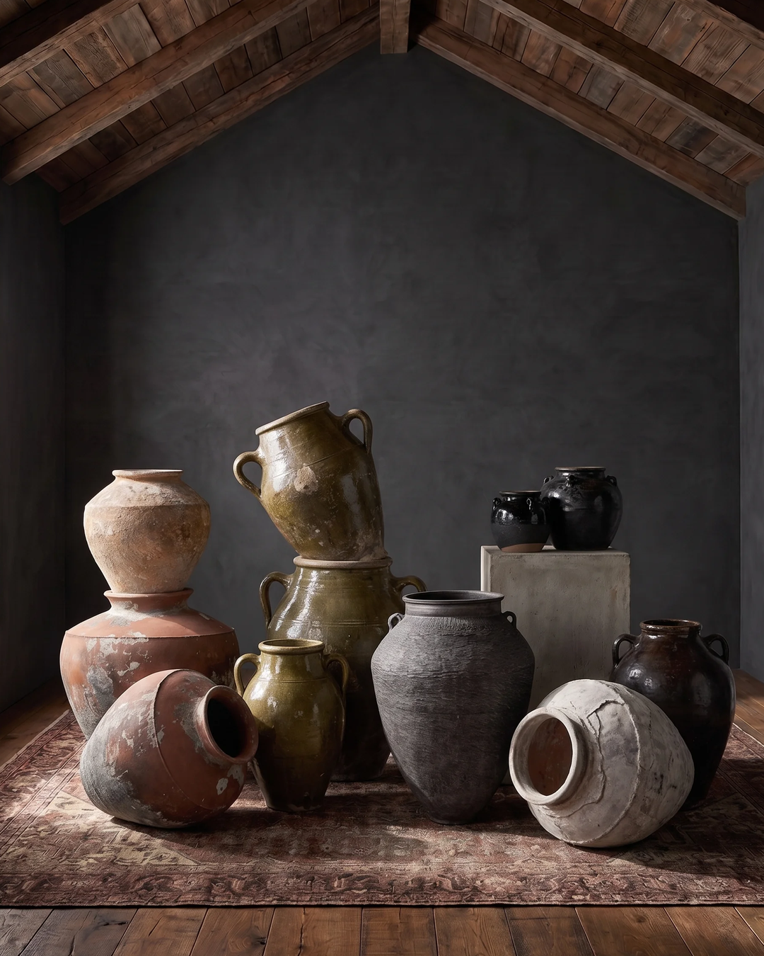 Grouping of vintage pottery vessels from the container program