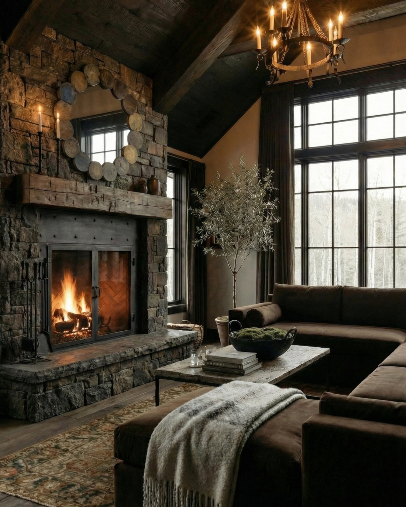 vintage chapati boards large mantle mirror modern farmhouse mountain home Hello Norden living room