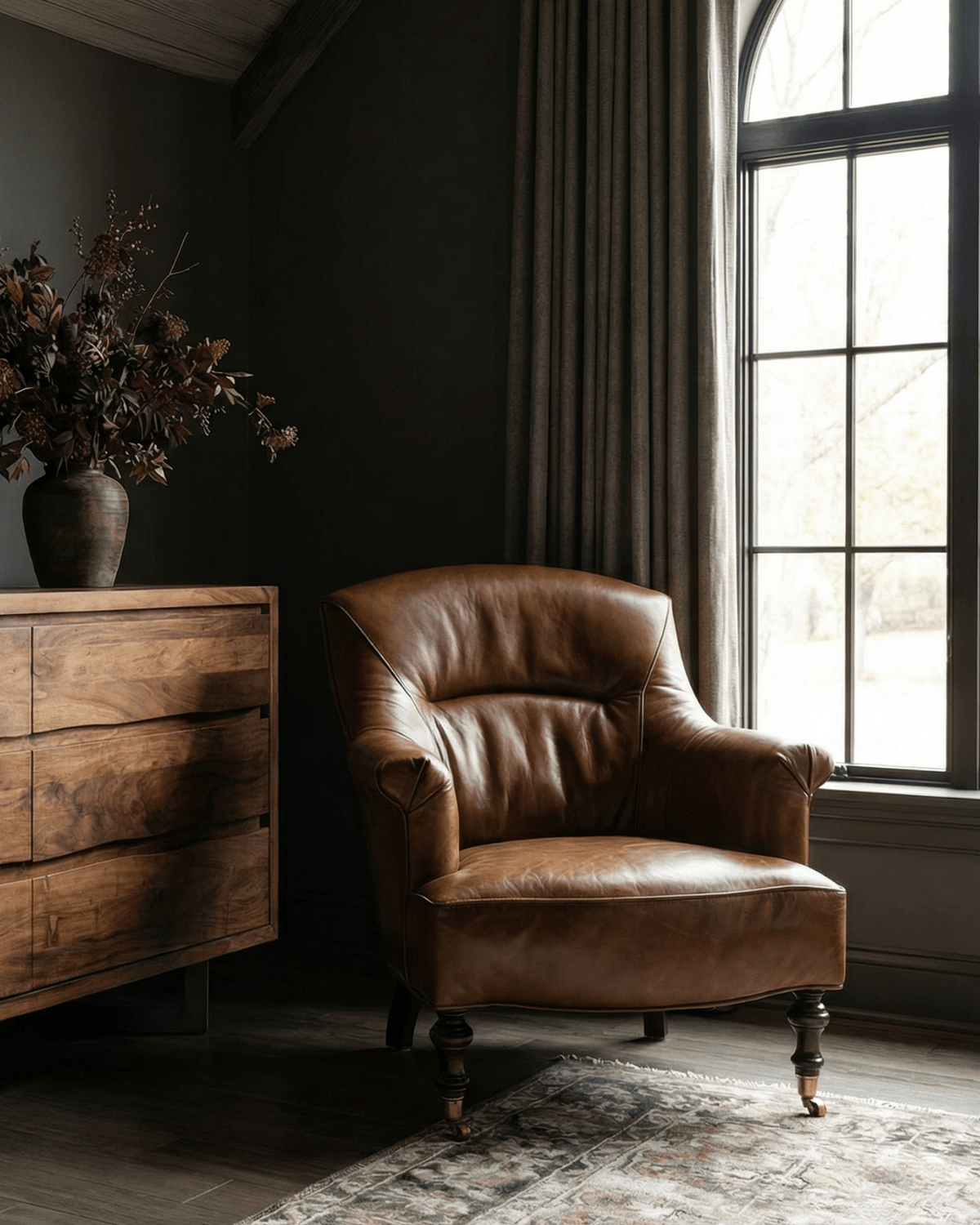 leather lounge chair swivel castors custom made luxury modern mountain farmhouse bedroom Hello Norden 2