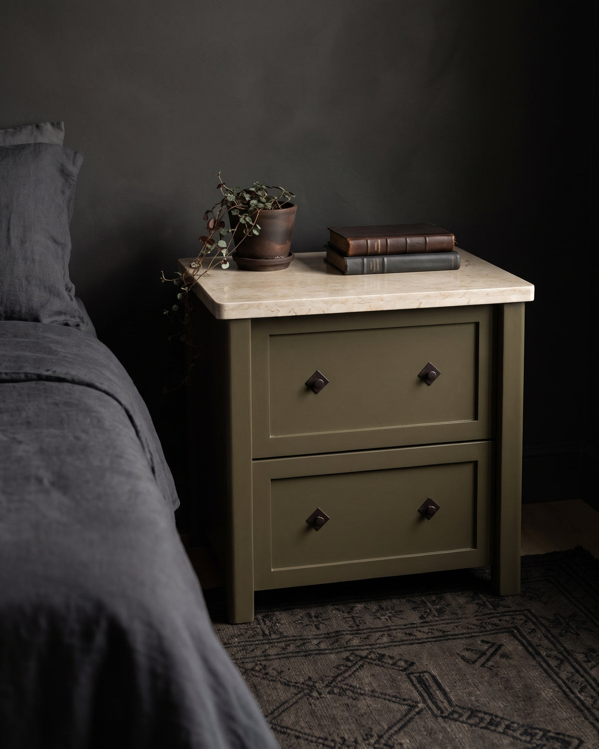 bedroom furniture modern mountain frame: solid mango wood and engineered wood nightstand Hello Norden - Sondre Nightstand, styled in a modern rustic room