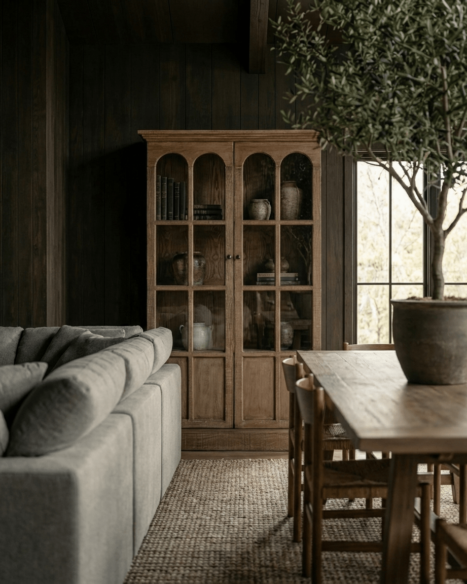 Linnus bookcase reclaimed pine wood bleached bare glass door tall cabinet Hello Norden